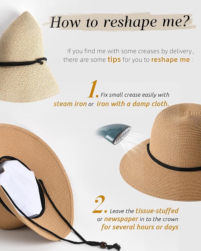 FURTALK Womens Wide Brim Sun Hat with Wind Lanyard UPF Summer Straw Sun Hats for Women