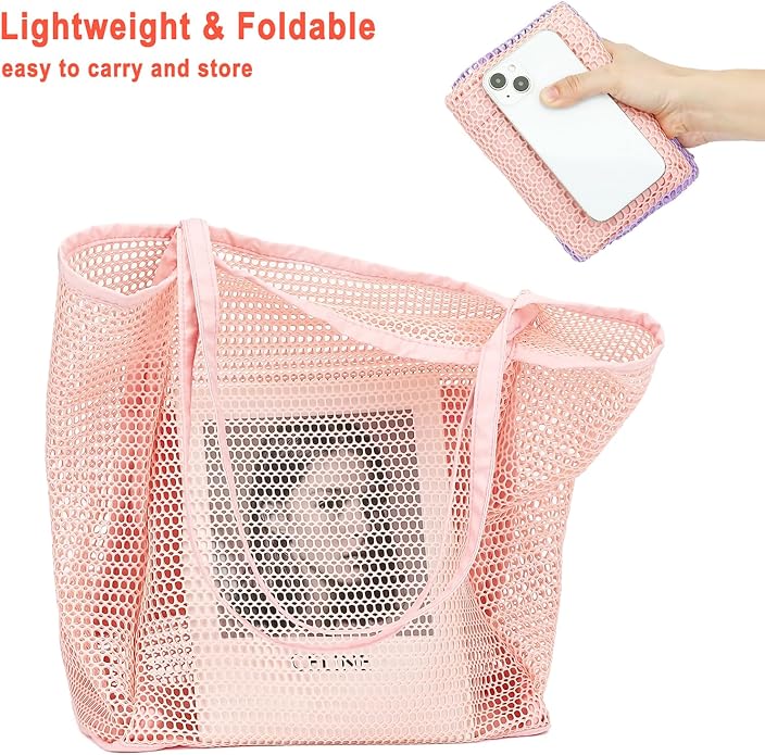 Mesh Beach Bag for Women, Casual Hobo Bags Large Beach Tote for Pool Travel Cruise Vacation Essentials