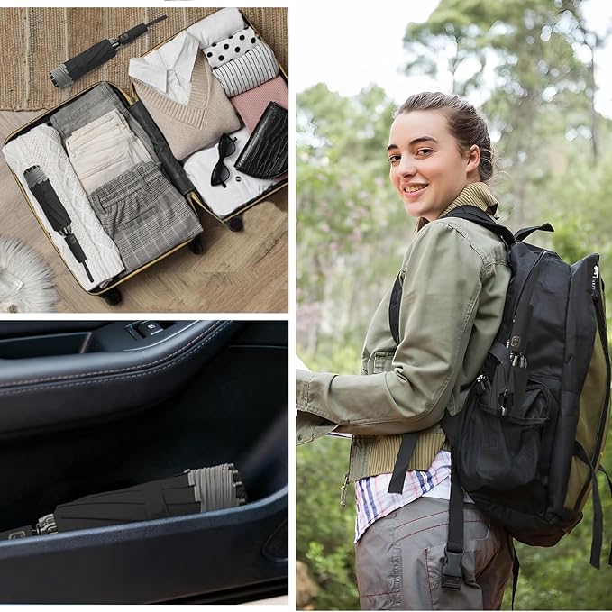 Large Windproof Travel Umbrella, Portable Reverse Folding Car Umbrella, Compact Inverted Design with Waterproof Canopy, Automatic, 10 Durable Ribs, 45.6/13 Inch, Fits Backpack