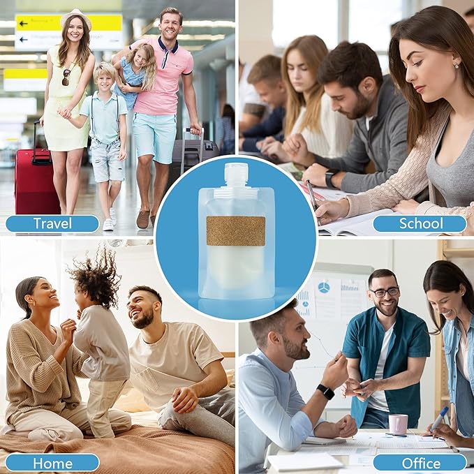 TailaiMei 12 Pieces Travel Pouches for Toiletries, TSA Approved Portable Travel Size, Refillable Stand Up Pouch for Shampoo/Conditioner/Lotion (50ml/1.7oz)