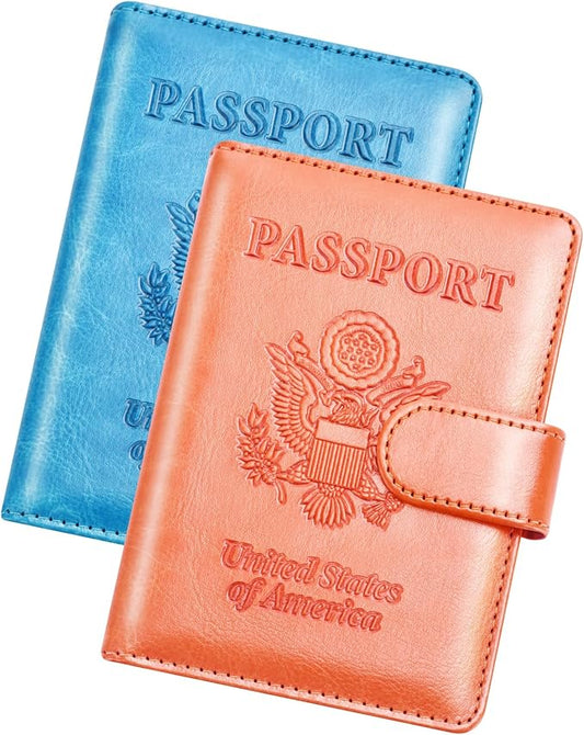 Herain Passport Holder for Travel Cruise Essentials, 2 Pcs Passport Cover Wallet Case Women Men Family, RFID Passports Book Card Holders Travel Accessorie Gifts Must Haves