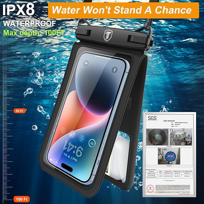 Takfox Double Space Waterproof Phone Pouch [2-Pack], Dual Large Cellphone Dry Bag Case for Samsung Galaxy S25 Ultra S24 S23 S22 A16 A15 A14 A36 iPhone 16 Pro Max Fit All Phones Up to 7"-Black/Black