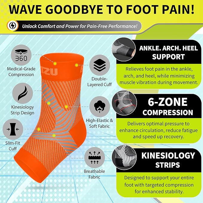 Compression Socks for Plantar Fasciitis, Achilles Tendonitis, Arthritis Relief, Ankle Brace Compression Sleeve with Foot Arch Support, Ankle Wrap for Women, Men, Swelling & Heel Pain Orange XXL