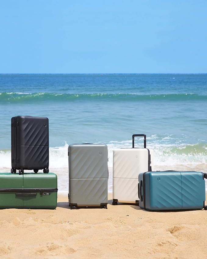 NINETYGO Trunk Luggage 26 Inch, Medium Checked Luggage with Double Spinner Wheels, Anti-Burst Zipper, Hard Case PC Suitcase, Lightweight Travel Luggage, TSA Approved (Topaz Blue, Hudson)