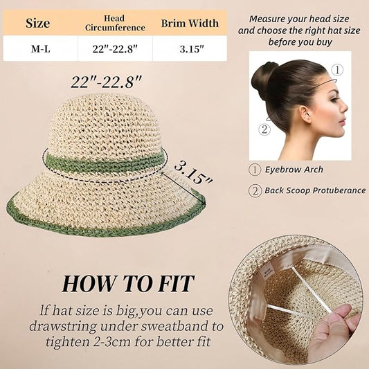 Floppy Big Beach Straw Hats for Women Foldable Summer Wide Brim Packable Sun Hat Womens Travel Straw Fedora Hat
