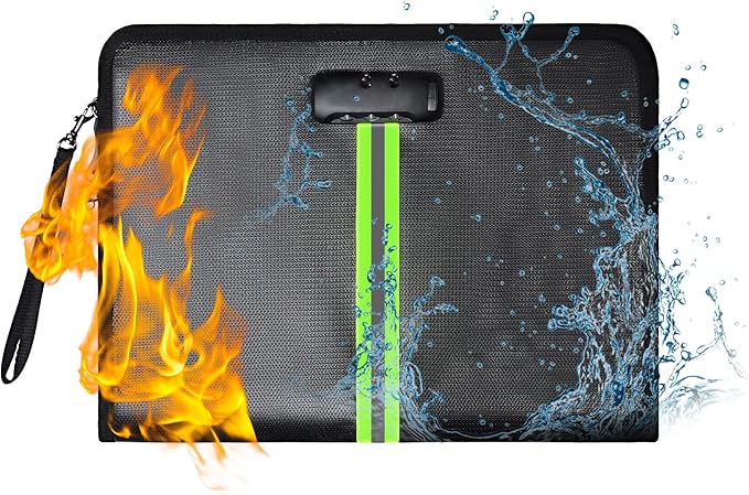 5200℉ Fireproof Document Bag, Fireproof Bag with Lock, Fireproof Document Organizer, Safes for Home Use Fire and Water Proof with Heat Insulated for Cash, Valuables, Documents-Black