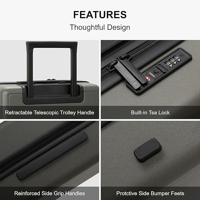 LEVEL8 Elegance Carry-on Suitcase, 20 Inch Carry on Luggage, Hardside Large Suitcases with Wheels, Tavel Bag with Tsa Lock, Olive Green