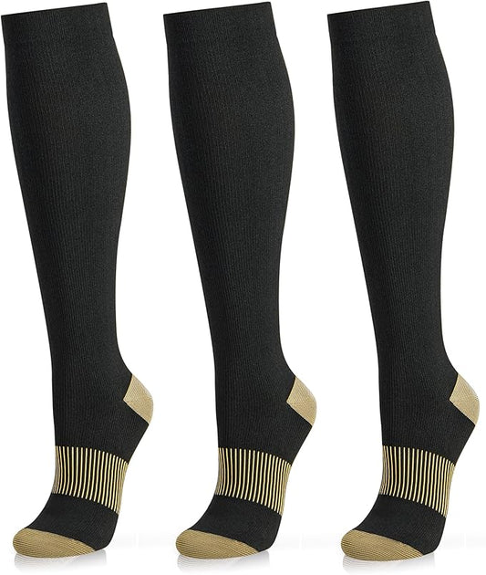 Medical Compression Socks for Women and Men 3 Pairs 20-30 mmHg Knee High Christmas Compression Stockings Circulation Best for Running Athletic Nurses