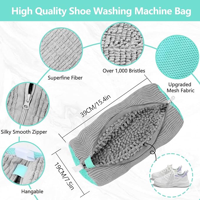 Shoe Washing Machine Bag, Shoe Cleaning Bag, Reusable Laundry Shoes Bag for Washer & Dryer Cleans & Protects All Shoes Types 4PCS (Grey)