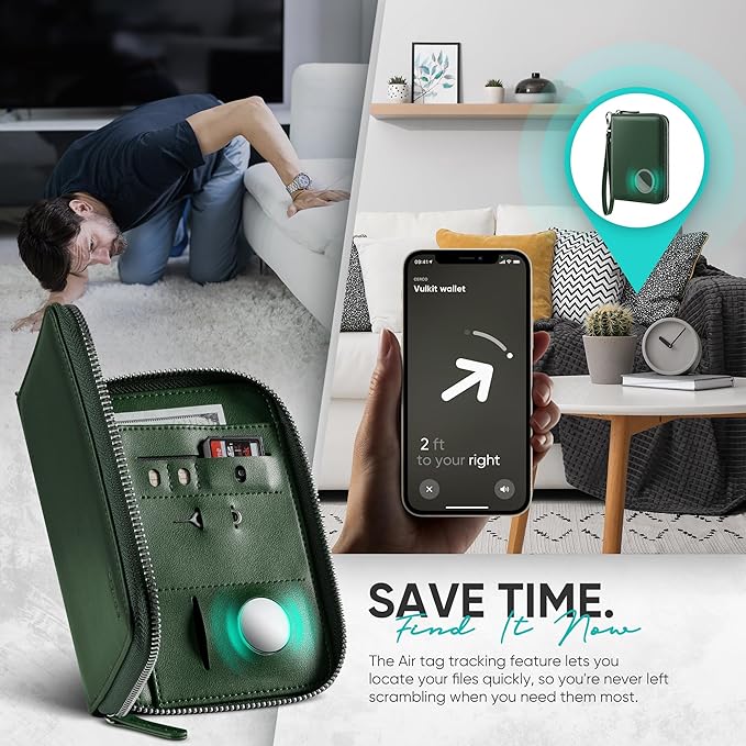 VULKIT Passport Holder for Travel with Airtag Slot, Premium Nappa Leather, RFID Blocking, Zipper Closure with Wrist Strap, Travel Document Organizer