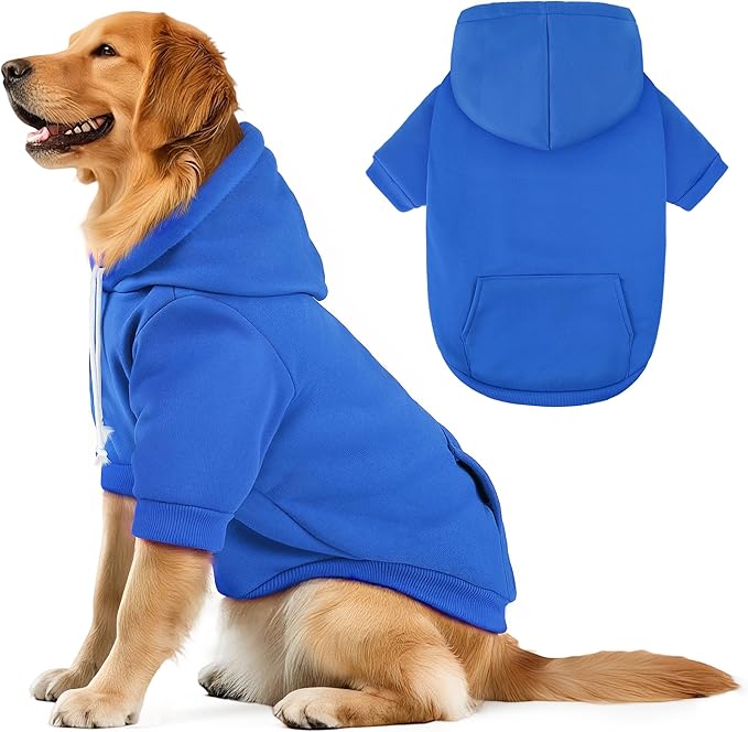 BAOBICUTE Dog Basic Hoodie Soft Dog Clothes Cold Weather Sweaters for Medium Large Dogs Cozy Fabric Warm Sweatshirt with Leash Hole (Blue, XL (Back: 24.8",Chest: 33.86", Neck: 25.2"))