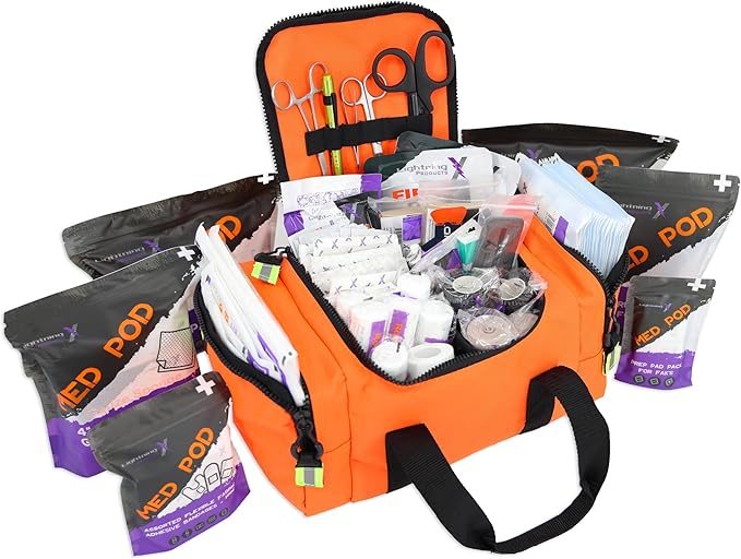 Lightning X Value Compact Medic First Responder EMS/EMT Stocked Trauma Bag w/Basic Fill Kit A - Orange
