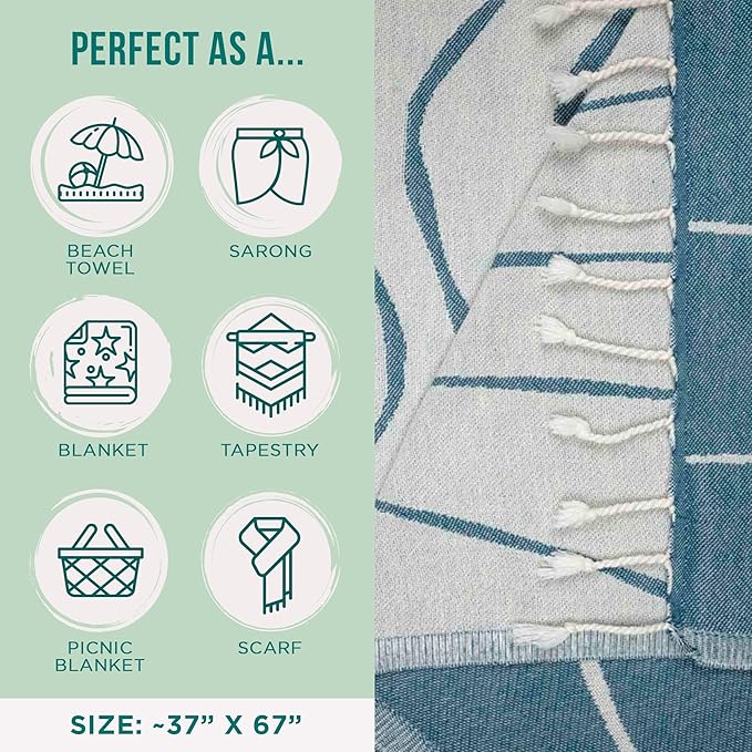 Sand Cloud Turkish Beach Towel - 100% Organic Cotton Turkish Bath Towels - Ultra Soft, Sand Free & Quick Dry Towel for Beach, Pool, or Picnic - As Seen on Shark Tank - Boho Sundown