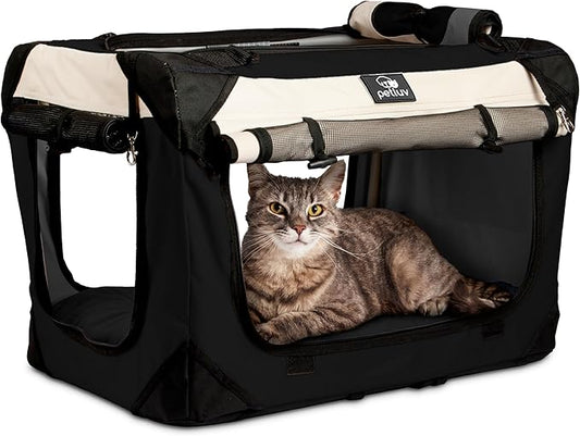 Cat & Dog Pet Carrier, Soft-Sided, Large 24"x16"x16", Fits Large Cat, 2 Cats, or Medium Dog Comfortably, Great for Travel & Vet Visits, Privacy Windows, Removable Bed, Locking Zippers, Foldable