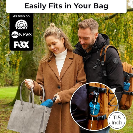 TUMELLA Strongest Windproof Travel Umbrella (Compact, Superior & Beautiful), Small Strong but Light Portable and Automatic Folding Rain Umbrella, Durable Premium Grip, Fits Car & Backpack