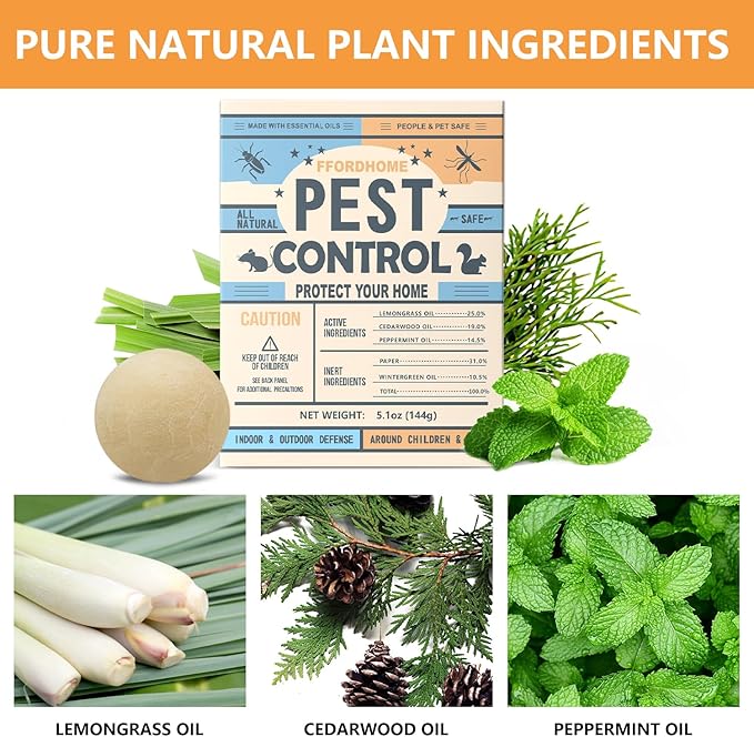 Pest Control Balls - Peppermint Pest Repellent for Mouse, Mice, Rats, Ants, Roaches, Moths & More - Strong Repel Indoor & Outdoor Mouse & Mosquito Deterrent - 8 Balls