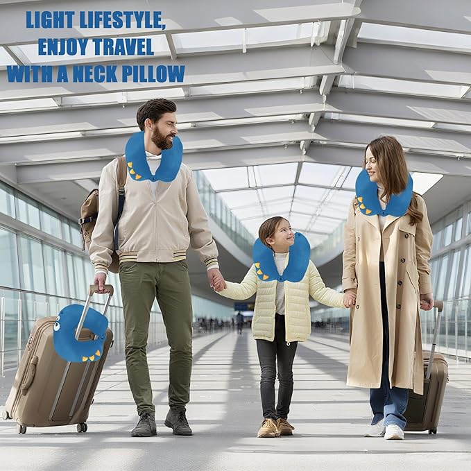 Travel Pillow for Kids & Adults Car Neck Pillow Memory Cotton U-Shaped Neck Pillow Soft Head Support Travel Accessories for Airplane Car Train Bus (Dinosaur)