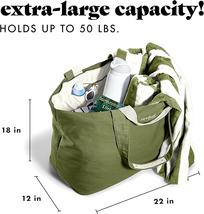 Fit & Fresh Large Beach Bag for Women - Extra Large Travel Tote With Pockets