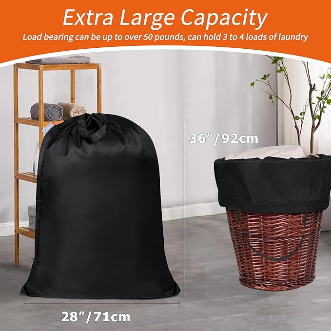 Polecasa Extra Heavy Duty Large Laundry Bag with Sturdy Handles and Drawstring Closure, 28 x 36 inches Durable Storage Bags for Basket, Hamper, College, Dorm, Travel, Black