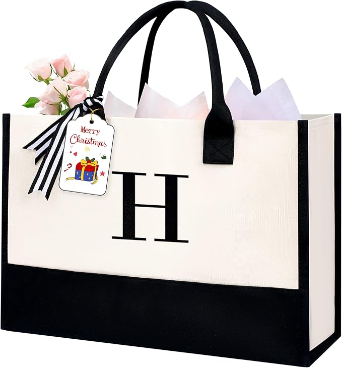 BAGAIL Initial Tote Bag, Personalized Birthday Gifts for Women, Teacher, Friends, Mom, Wedding, Monogrammed Beach Bag