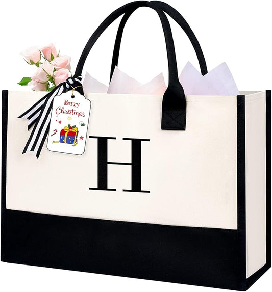 BAGAIL Initial Tote Bag, Personalized Birthday Gifts for Women, Teacher, Friends, Mom, Wedding, Monogrammed Beach Bag