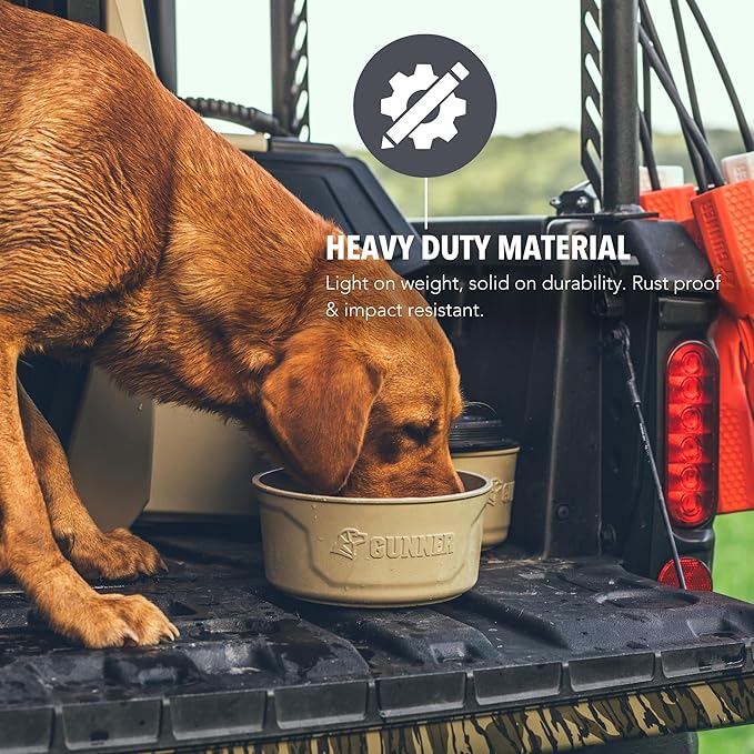 GUNNER Dog Bowl with Spill-Proof Travel Lid- K9 Companion Food & Water Bowl, Lightweight Rust-Proof & Shock Resistant Stackable, Leak Resistant Nesting Lid, (Tan)