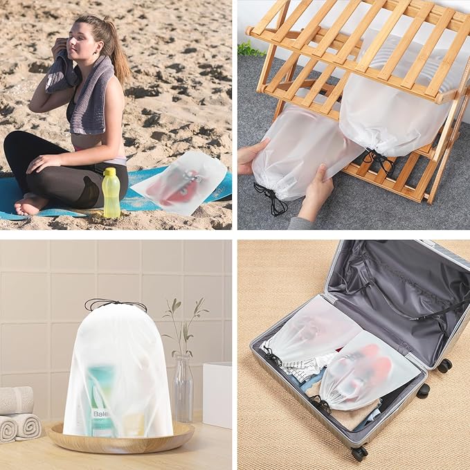 Vorspack Shoe Bags for Travel - 6 Pcs Extra Large Transparent Drawstring Backpack Travel Shoe Bag Clear Drawstring Bag Large Shoe Organizer with Rope Travel Essentials for Men Women