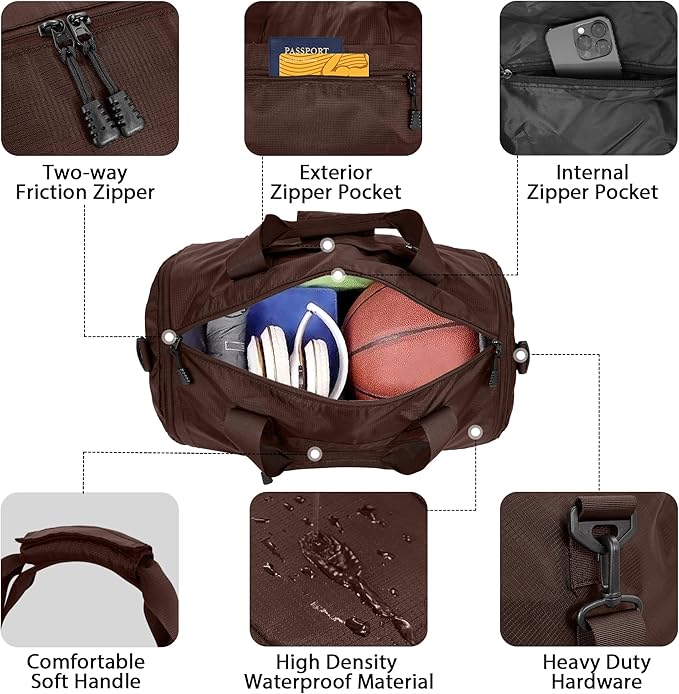 Wildroad Travel Bags for Men, Gym Bag & Duffle Bag for Travel, Carry on Duffel Bag 3 IN 1 Expandable Overnight Weekender Bag (Coffee, Large-50L+ Gym Bag)
