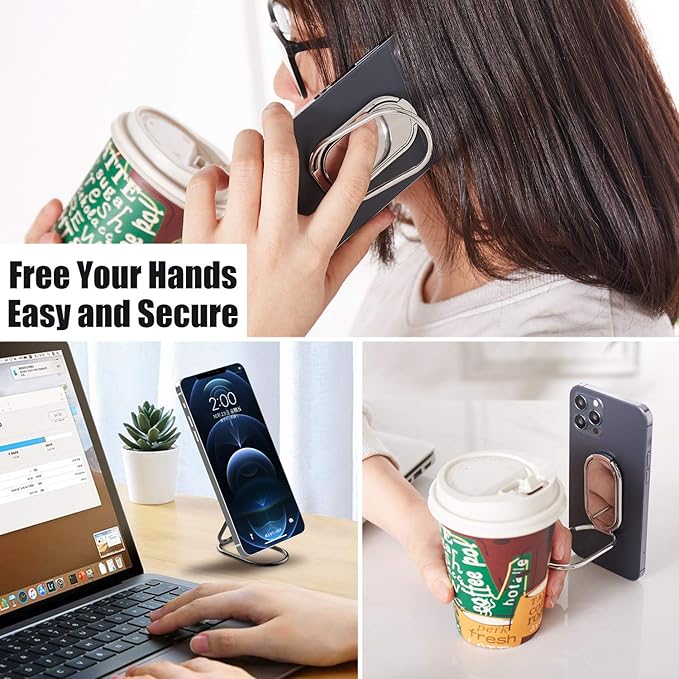 Phone Ring Holder Finger Kickstand Foldable Cellphone Back Stand 360° Rotation Metal Ring Grip Holder for Magnetic Car Mount Compatible with iPhone iPad Smartphone