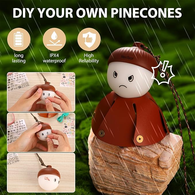 Acorn-Shaped LED Camping Lantern, Rechargeable LED Tent Lights, 1800K-5000K steppless dimming, Portable Night Light for Kids, Camping, Hiking, Backpacking, Bag Charms, DIY Art Toy