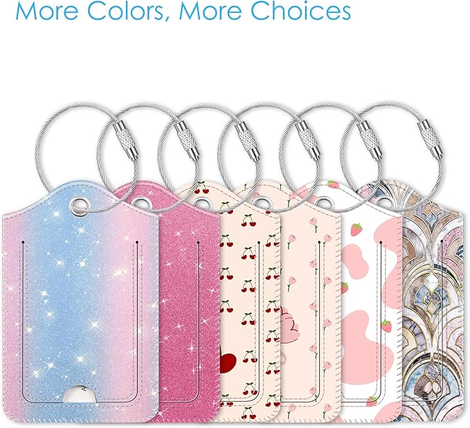 Fintie Luggage Tags, Privacy Cover ID Label with Stainless Steel Loop and Address Card for Travel Bag Suitcase - Pink/Blue (2 Piece)