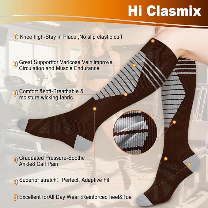 Graduated Compression Socks for Women&Men 20-30mmhg Knee High Socks Travel Hiking Running Stocking