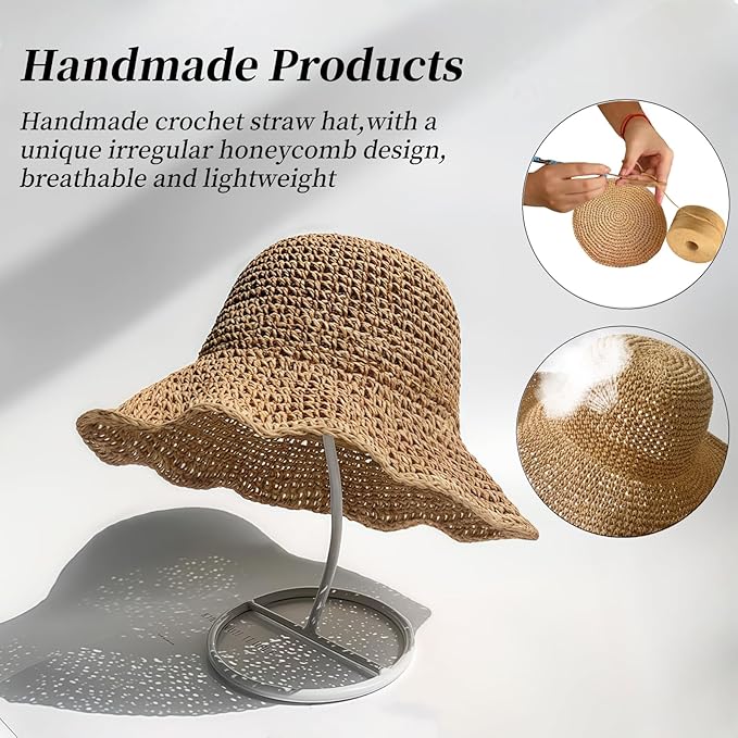 Floppy Big Beach Straw Hats for Women Foldable Summer Wide Brim Packable Sun Hat Womens Travel Straw Fedora Hat