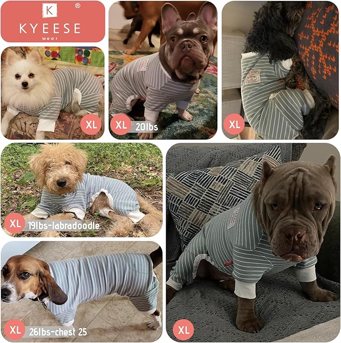 KYEESE Dog Pajamas, Warm Dogs PJS with 4 Legs, Comfy Pet Onesie Pets Sleepwear, Soft Pets Jumpsuit, Stretchy Fleece Pet Clothes Dog Pajamas for Small Dogs, Blue Striped, XL