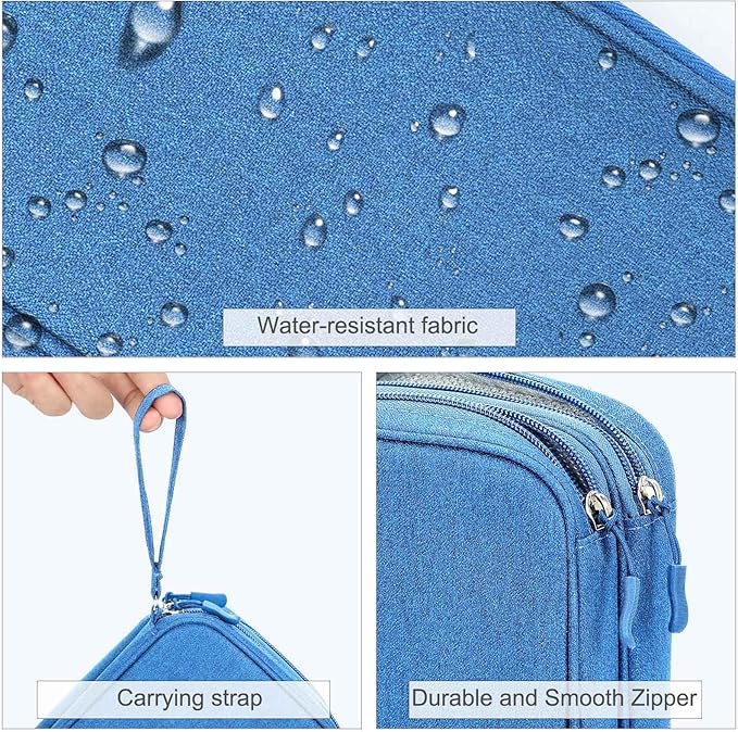 FYY Electronic Organizer, Large Travel Cable Organizer Bag Pouch Electronic Accessories Carry Case Portable Waterproof Double Layers All-in-One Storage Bag for Cable, Cord, Charger, Phone, Cyan