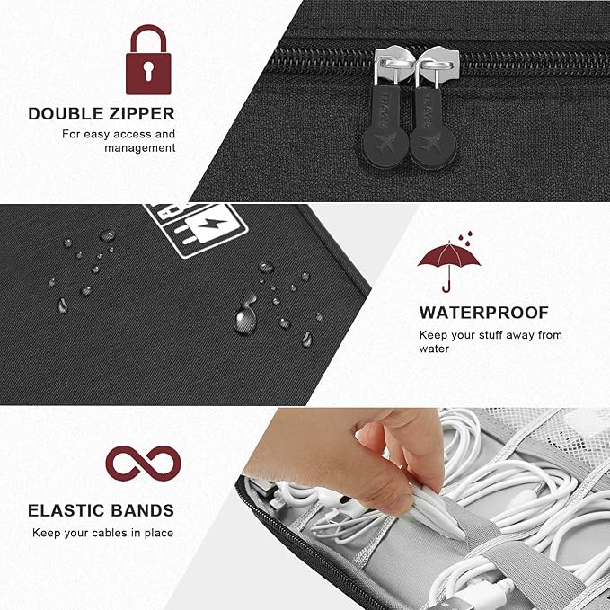 Electronic Organizer Travel Universal Cable Organizer Electronics Accessories Bag for Cable, Charger, Phone, USB, SD Card,1Pack