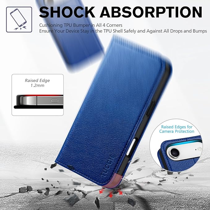 TUCCH Wallet Case for iPhone Air (6.5") 2025, 3 Credit Card Holders, RFID Blocking, Stand, PU Leather, Shockproof TPU Interior Shell, Protective Flip Folio Cover, Klein Blue