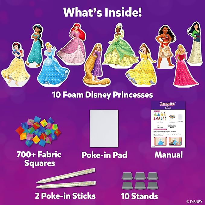 Skillmatics Poke-in Art - Disney Princesses, Mess-Free Fun for Kids, DIY Wood Craft Kits, Creative Christmas Gifts for Girls Ages 4, 5, 6, 7, 8, 9, Includes Cinderella, Ariel, Moana, Rapunzel & More