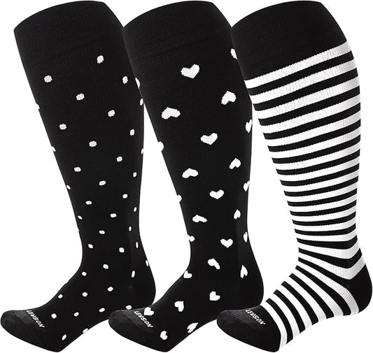 LEVSOX Plus Size Compression Socks for Women Men Wide Calf Extra Large 15-20 mmHg Knee High Sock for Nurses Pregnant Travel