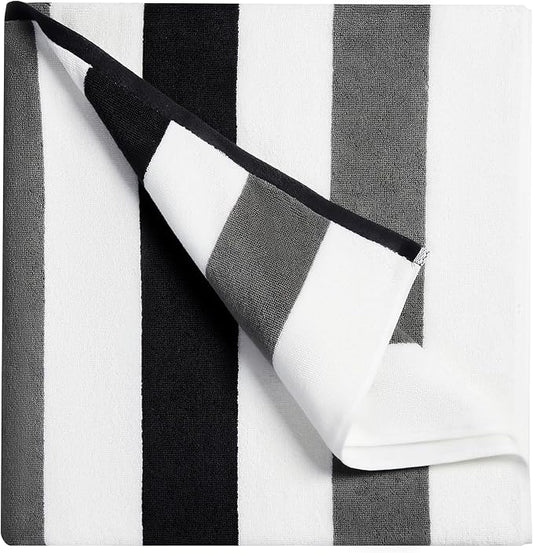 Cotton Oversized Beach Towel - Extra Large 40"X70" Plush Thick Mens Beach Towels, XL Fluffy Stripe Pool Towels Charcoal Gray Swimming Towel for Adults Mens Women