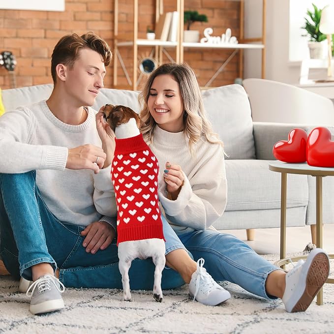 GOYOSWA Valentines Dog Sweater, Dog Valentines Clothes Outfit Knitted Sweaters for Small Medium Large Dogs Pets (Red Heart, Small)