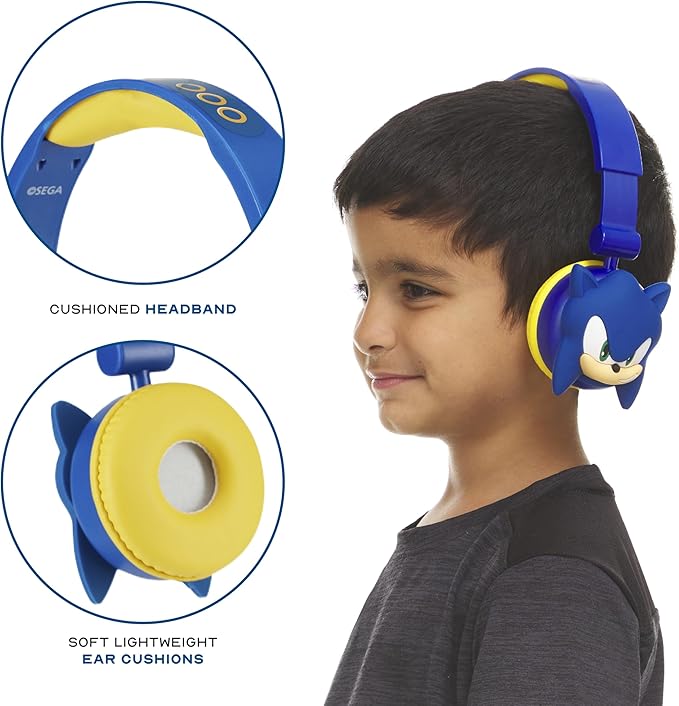 Sonic The Hedgehog - Kids Bluetooth Headphones, Wireless & Wired Over-Ear Headphones with Safe Volume, Adjustable Headband, Rechargeable Battery & Stereo Sound – Perfect for School, Home, & Travell