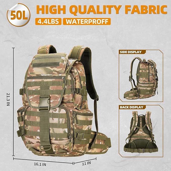 HongXingHai 50L Military Tactical Backpack 3 Day Assault Pack Molle Daypack Hiking Backpack for Men and Women