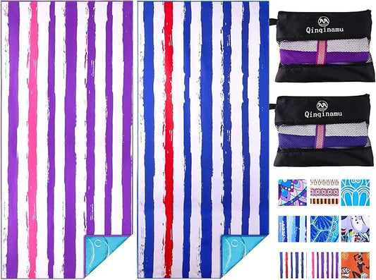 2 Pack Microfiber Oversized Lightweight Beach Towel 71"x32" XL Extra Large Thin Sand Free Towels Travel Swim Pool Yoga Gym Camping for Adults Women Men Beach Essentials Accessories Vacation Gift