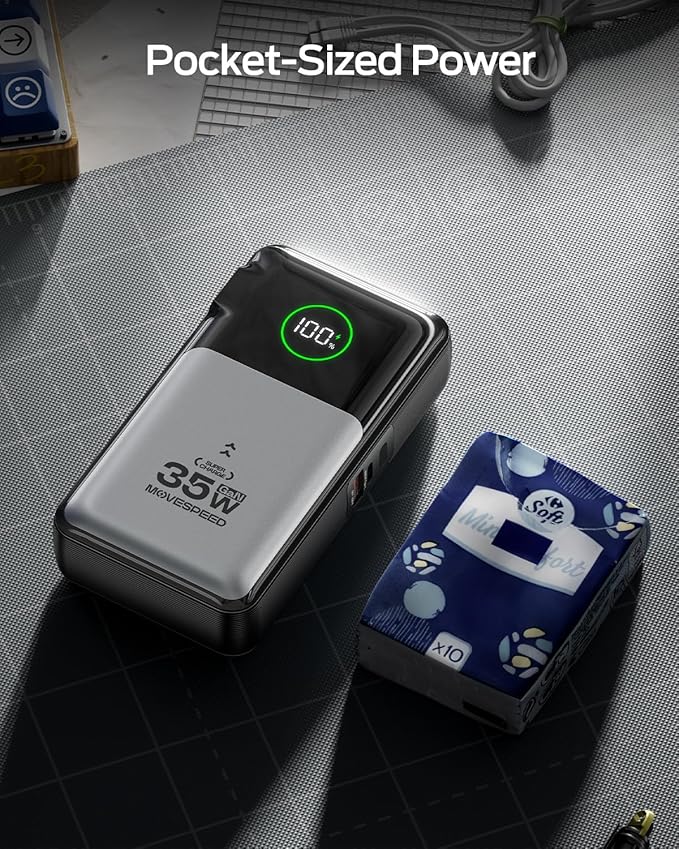 MOVE SPEED 3 in 1 Portable Charger with Built-in Retractable 27.6in Cable and Foldable Wall Plug, 35w 10,000mAh Fast Charging Power Bank, Travel Essential Battery Pack for iPhone 17/16/15,Galaxy