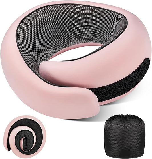 Neck Pillow Airplane,100% Pure Memory FoamTravel Neck Pillow Travel Neck Support Ergonomic &Portable Design Best for Sleeping Plane Car Train Office Flight (Light Pink)