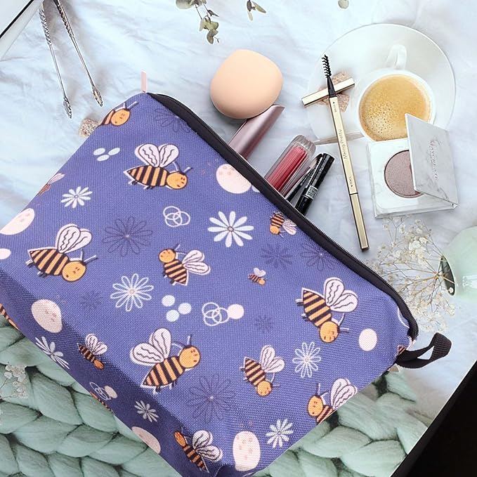 Cute Animal Lovers Gifts Dinosaur Tropical Sloth Butterfly Cosmetic Bag Makeup Pouch with Zipper (bee)