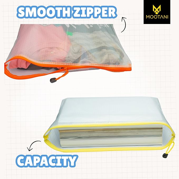 24 Pcs Mesh Zipper Pouch Bags A3 (16x12) Inches Large Waterproof, Reusable Zipper Bags for Board Game & Puzzle Storage, Classroom, Office & Organization, 8 Colors