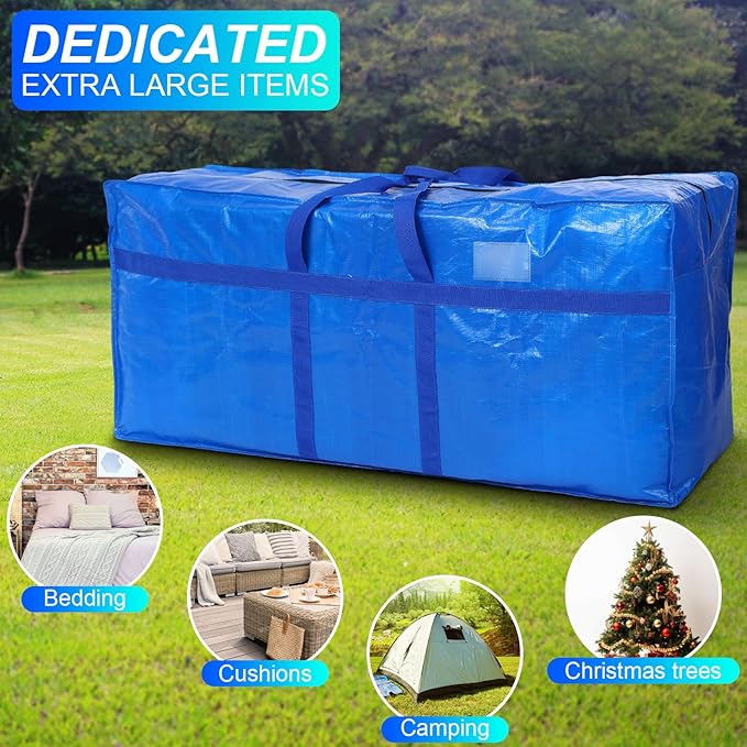 6 Pcs 66 Gallon Large Moving Bags with Zipper and Handles Foldable Storage Duffle Bags Heavy Duty Extra Large Totes for College Dorm Travel Clothes Blankets Bedding Moving (Blue)