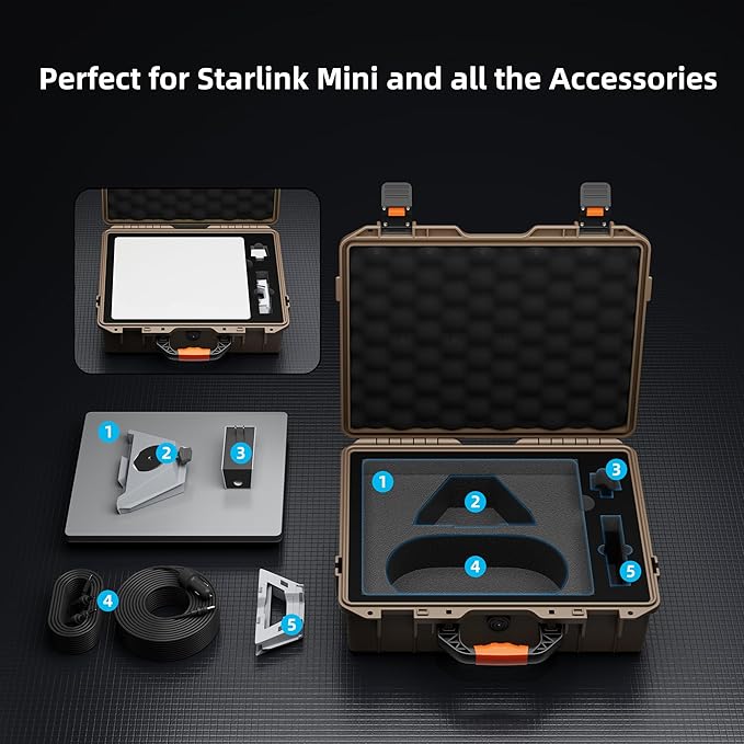 Starlink Mini Case Khaki Hard Waterproof Travel Case for Mini Starlink with Molded Foam for Accessories, Lockable Storage Bag